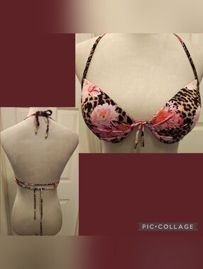 Victoria's Secret Cheetah Peony Halter Push Up Bikini.